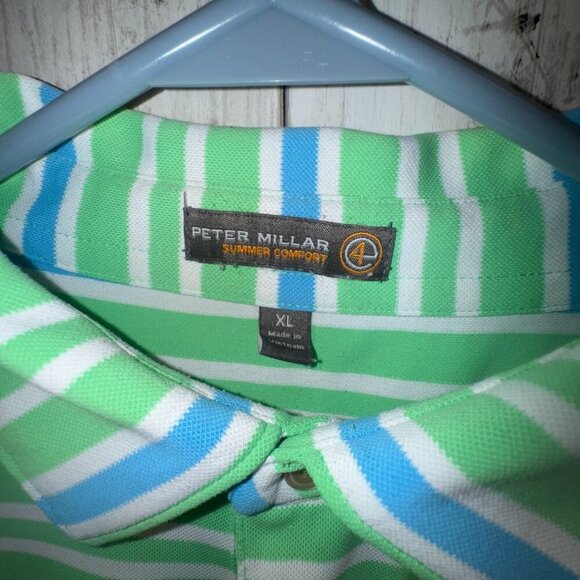 Peter Millar Men Sz XL Summer Comfort Short Sleeve Golf Polo Shirt Blue Striped - Picture 3 of 9